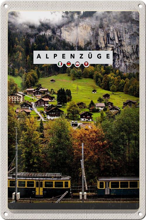 Blechschild Reise 20x30cm Alpenzüge Schweiz Bahn Tal Häuser