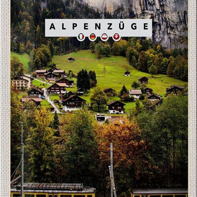 Panneau de voyage en étain, 20x30cm, trains alpins, maisons de vallée ferroviaire suisse