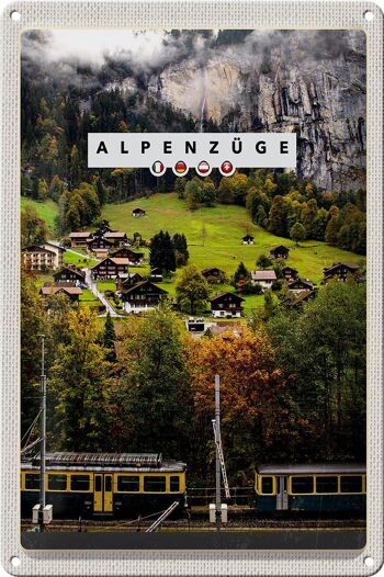 Panneau de voyage en étain, 20x30cm, trains alpins, maisons de vallée ferroviaire suisse 1