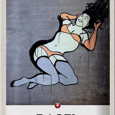 Cartel de chapa viaje 20x30cm Basilea Suiza mujer desnuda graffiti