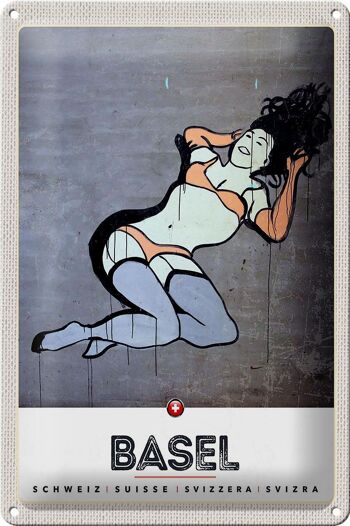 Plaque en tôle voyage 20x30cm Bâle Suisse femme nue graffiti 1