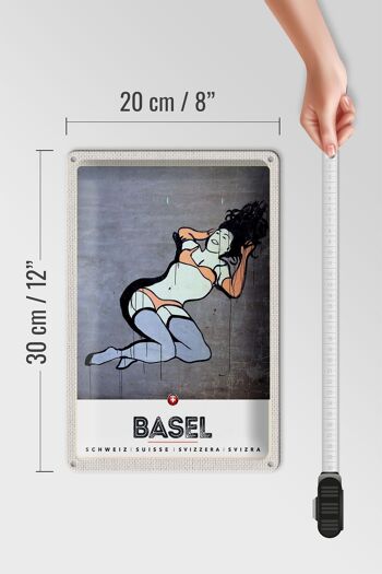 Plaque en tôle voyage 20x30cm Bâle Suisse femme nue graffiti 4