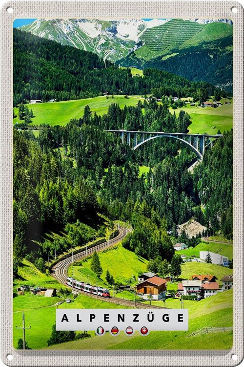 Blechschild Reise 20x30cm Alpenzüge Schweiz Österreich Brücke