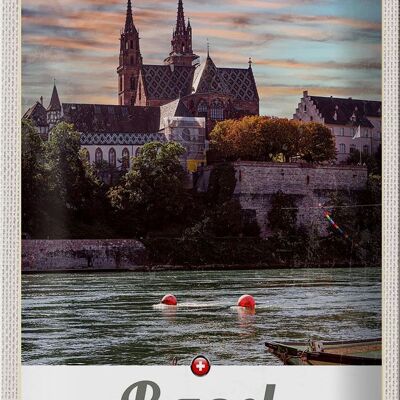 Blechschild Reise 20x30cm Basel Schweiz Fluss Natur Architektur