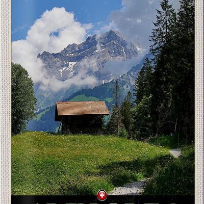 Blechschild Reise 20x30cm Adelboden Schweiz Wälder Häuschen