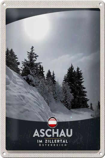 Plaque en tôle voyage 20x30cm Aschau im Zillertal Autriche neige 1