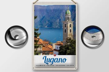 Signe en étain voyage 20x30cm, Lugano, suisse, lac, église, montagnes 2