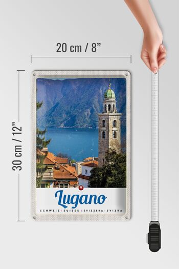 Signe en étain voyage 20x30cm, Lugano, suisse, lac, église, montagnes 4