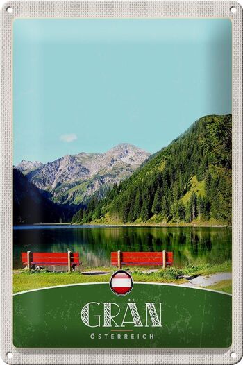 Plaque en tôle voyage 20x30cm Grän Autriche banc rouge forêts nature 1