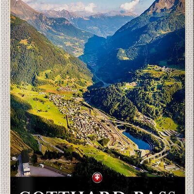 Blechschild Reise 20x30cm Gotthard Pass Wanderung Natur Wälder
