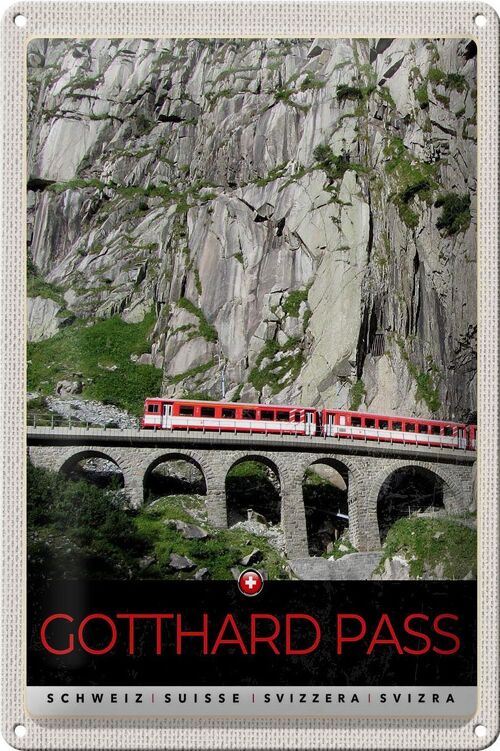 Blechschild Reise 20x30cm Gotthard Pass Schweiz rote Lokomotive