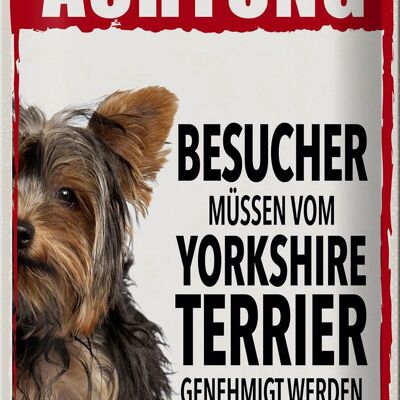 Cartel de chapa Atención visitantes 20x30cm Yorkshire Terrier