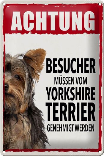 Panneau en étain Attention Visiteurs 20x30cm Yorkshire Terrier 1