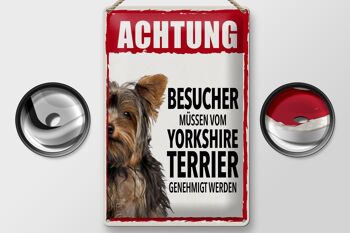 Panneau en étain Attention Visiteurs 20x30cm Yorkshire Terrier 2
