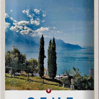 Cartel de chapa de viaje, 20x30cm, Ginebra, Suiza, lago, naturaleza, cielo, vacaciones