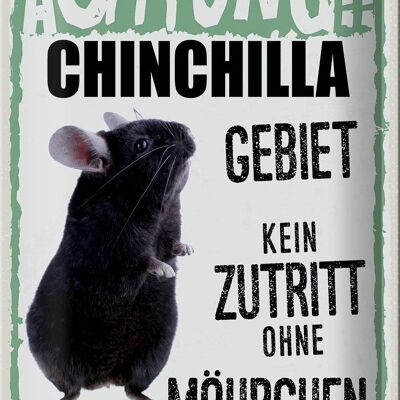 Cartel de chapa que dice 20x30cm animales, cuidado con la zona de chinchillas