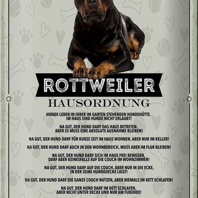 Letrero de chapa que dice reglas de la casa Rottweiler de 20x30 cm.