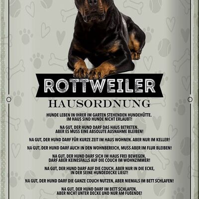 Blechschild Spruch 20x30cm Rottweiler Hausordnung