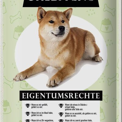 Cartel de chapa que dice 20x30 cm Derechos de propiedad de Shiba Inu