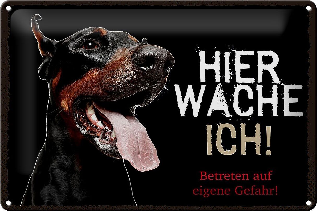 Cartel de chapa que dice 30x20 cm Doberman negro aquí guardo mi propio peligro