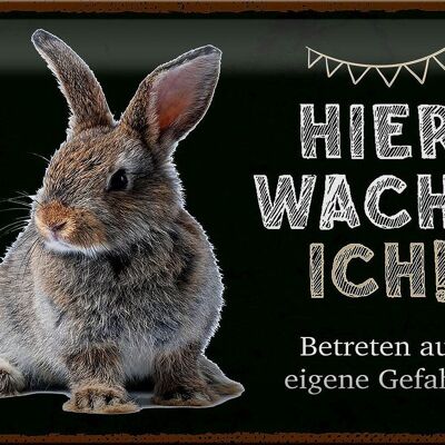 Blechschild Spruch 30x20cm Kaninchen hier wache eigene Gefahr