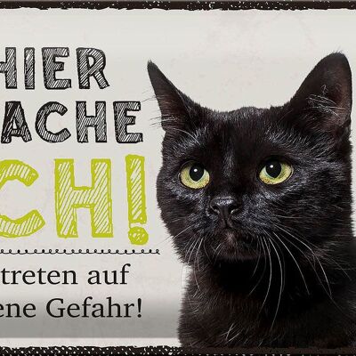 Blechschild Spruch 30x20cm Katze hier wache ich eigene Gefahr