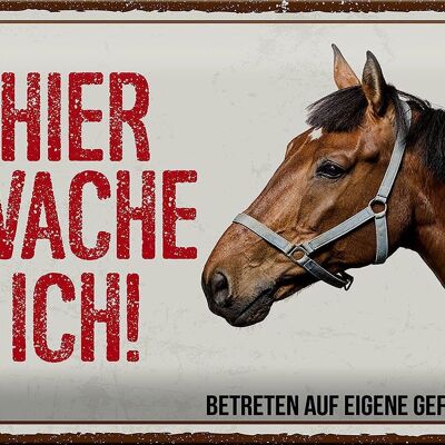 Blechschild Spruch 30x20cm Pferd hier wache ich eigene Gefahr