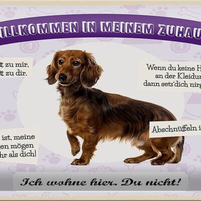 Blechschild Spruch 30x20cm Tiere Dackel willkommen wohne hier