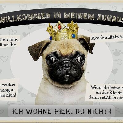 Blechschild Spruch 30x20cm Tiere Mops willkommen wohne hier