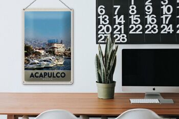 Panneau de voyage en étain, 20x30cm, Acapulco, mexique, Yacht, montagnes, mer 3