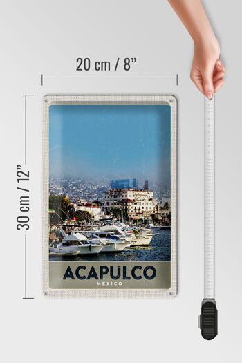 Panneau de voyage en étain, 20x30cm, Acapulco, mexique, Yacht, montagnes, mer 4