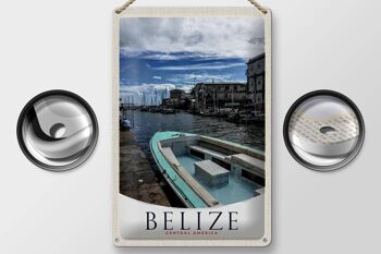 Signe en étain voyage 20x30cm, Belize, bateau d'amérique centrale, rivage 2