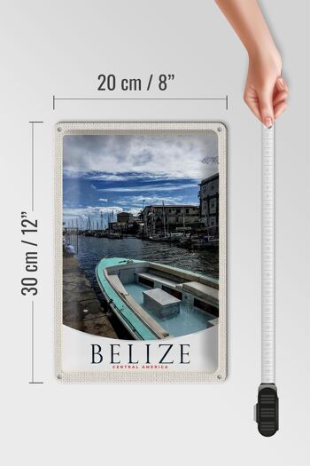 Signe en étain voyage 20x30cm, Belize, bateau d'amérique centrale, rivage 4
