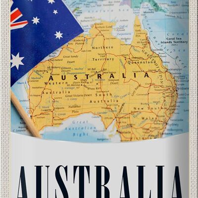 Targa in metallo da viaggio 20x30 cm Mappa dell'Atlante del continente australiano