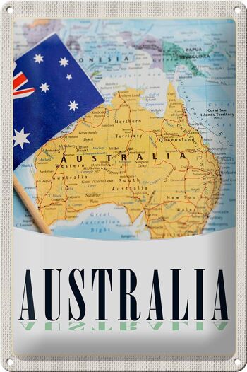 Panneau de voyage en étain, 20x30cm, carte Atlas du continent australien 1