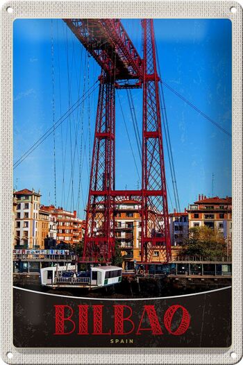 Panneau en étain voyage 20x30cm Bilbao Espagne Europe pont rouge 1