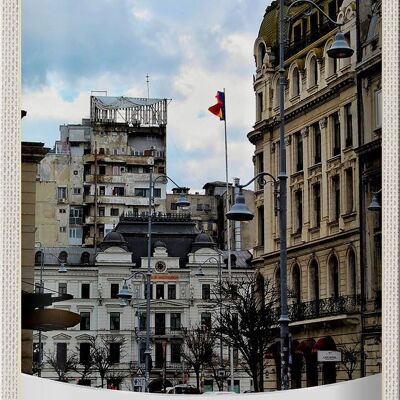 Cartel de chapa de viaje, 20x30cm, Bucarest, Rumanía, capital, vacaciones