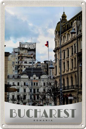 Panneau de voyage en étain, 20x30cm, Bucarest, roumanie, vacances à la capitale 1