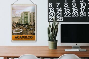 Panneau en étain voyage 20x30cm, Acapulco, Mexique, centre-ville, gratte-ciel 3