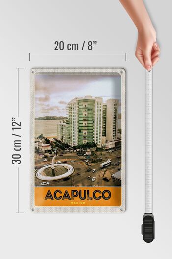 Panneau en étain voyage 20x30cm, Acapulco, Mexique, centre-ville, gratte-ciel 4
