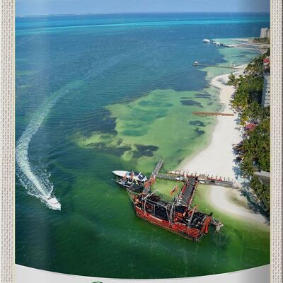 Cartel de chapa de viaje, 20x30cm, Cancún, México, playa, barcos marinos