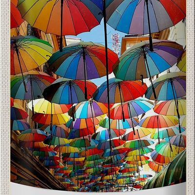 Cartel de chapa de viaje 20x30cm Bucarest Rumania paraguas colorido
