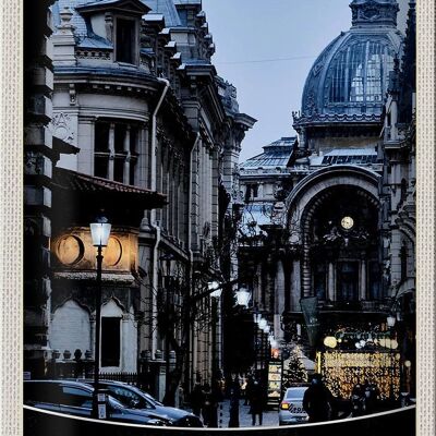 Cartel de chapa de viaje, 20x30cm, Bucarest, Rumanía, arquitectura de la ciudad