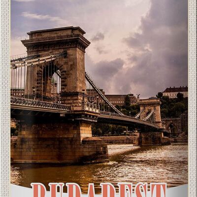 Cartel de chapa de viaje, 20x30cm, Budapest, Hungría, puente, río, ciudad