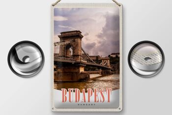 Panneau de voyage en étain, 20x30cm, Budapest, hongrie, pont, ville fluviale 2