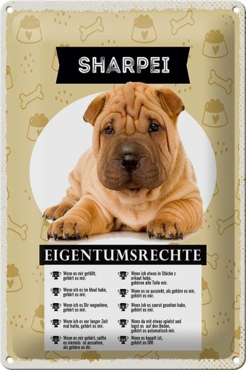 Plaque en étain 20x30cm Droits de propriété Sharpei 1