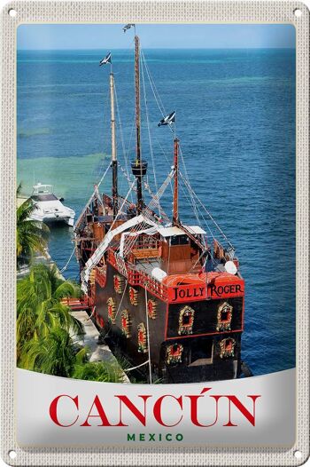 Panneau de voyage en étain, 20x30cm, Cancun, mexique, navire Jolly Roger 1