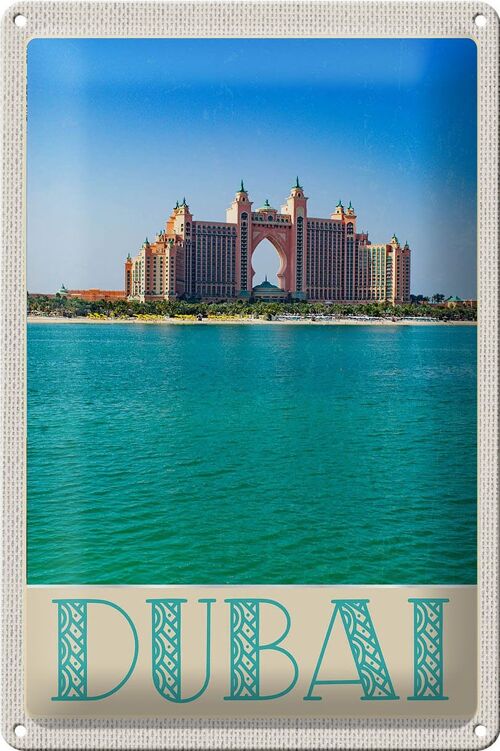 Blechschild Reise 20x30cm Dubai Strand Meer Moschee Sonne