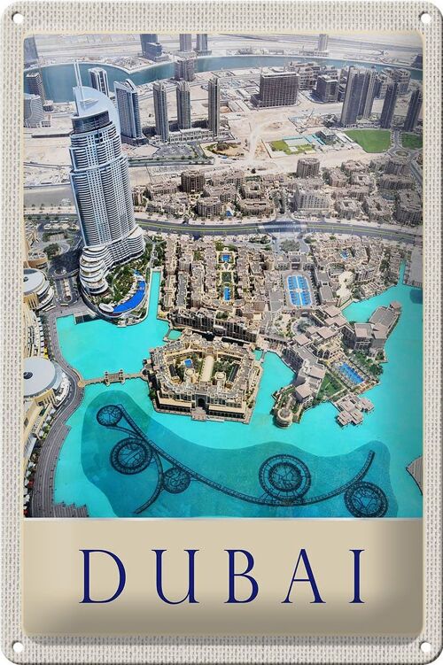 Blechschild Reise 20x30cm Aussicht auf Dubai Hochhaus Meer