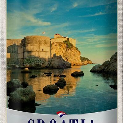 Panneau en étain voyage 20x30cm, château de croatie, plage, mer, Europe